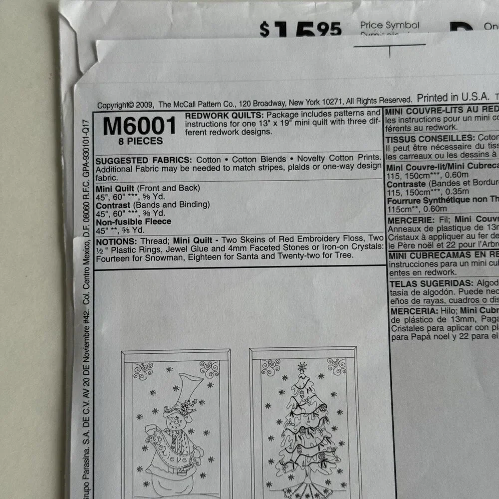 McCalls 6001 Redwork Quilt Patterns 13